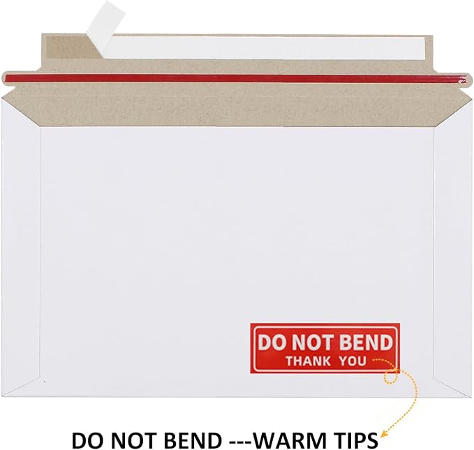 zmybcpack 100 Pack 6.3"x9.8" Rigid Mailer Self Seal Photo Document Mailer | White Stay Flat Cardboard Envelopes, For CD, Photos, Document, Postcard