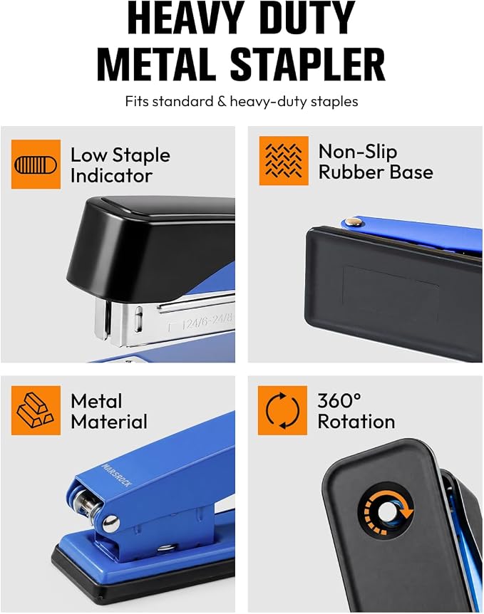 Marsrock Heavy Duty Stapler for Desk with 50 Sheet, 3000 Staples, Blue | Office Stapler, Classroom Stapler, Teacher Stapler, Full Strip Desktop Stapler, Easy to Load & Magnetic Staple Remover
