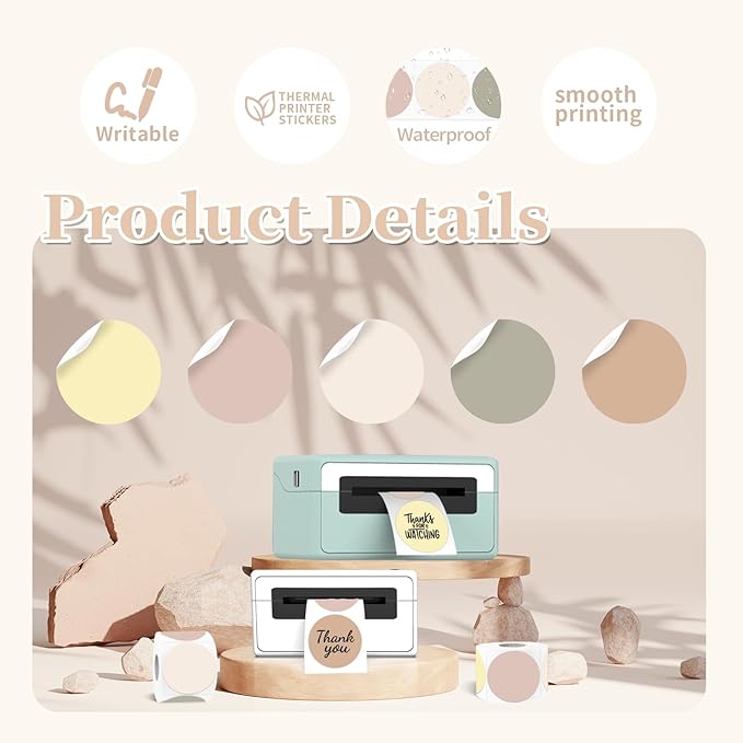 2 inch Round Thermal Label,Morandi Circle Thermal Sticker Labels for Business and Home,Direct Thermal Printer Label for DIY Logo Design,Thanks Card,500 Labels/1 Roll