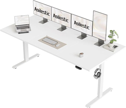 Agilestic Electric Standing Desk, 71 x 24 Inches Height Adjustable Desk, Sit Stand up for Work Office Home, Ergonomic Rising Computer Table with Memory Preset, White