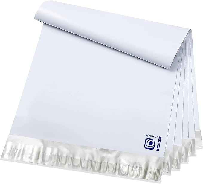 POLYSELLS 100 pcs 24x24 Inches White (Silver inside) Poly Mailers Shipping Envelopes, Strong Adhesive Sealing, Waterproof, and Tear-resistant Postal Mailing Bags for Clothing, Books, and Accessories