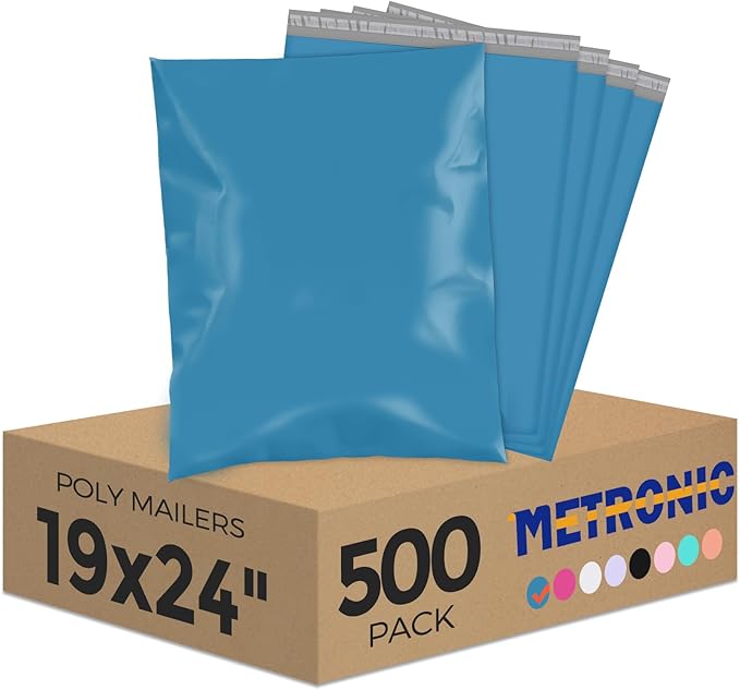 Metronic Large Poly Mailers 19x24 500Pcs, Strong Adhensive Shipping Bags for Clothing, Waterproof Mailers Bags for Small Business, Shipping Envelopes, Tear-resistant Packing Bags in Dark Blue