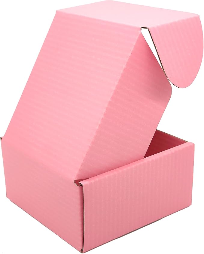 4x4x2 Shipping Boxes Set of 50, Pink Mailer Corrugated Cardboard Box | for Packaging, Literature, Packing, Mailing, Storage, Small Business, Moving, Gift, Supplies, Quick Fold, Tab Locking