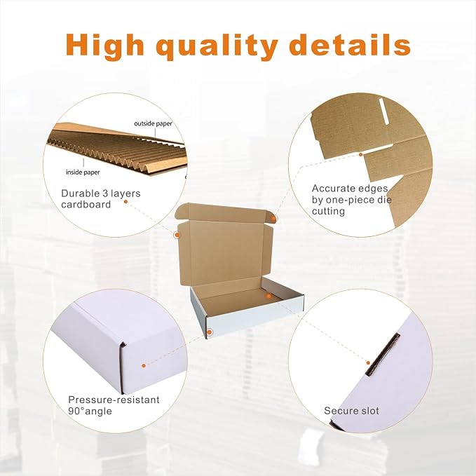 50 Pack 11.125x8.625x2'' Small Shipping Boxes, Corrugated Cardboard Mailers for Business, White (CM1182)
