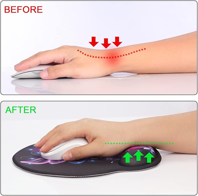 Ergonomic Mouse Pad with Wrist Support Rest,Large Mousepad Gel Wrist Rest, with Coaster Non-Slip & Pain Relief for Computer, Desk, Home&Office-Purple Butterflies