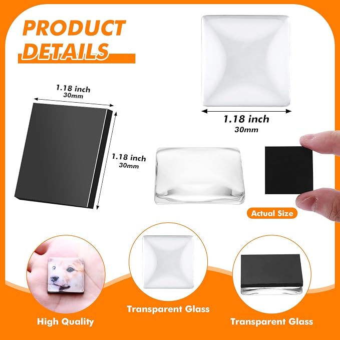 Aertiavty 120 Pcs Fridge Magnets Making Kit, 1.2 Inch Glass Magnets for Refrigerator, Locker, Whiteboard, Office, Kitchen, Decorative Magnet (60 Square Magnet+60 Glass+Clear Adhesive Dots)