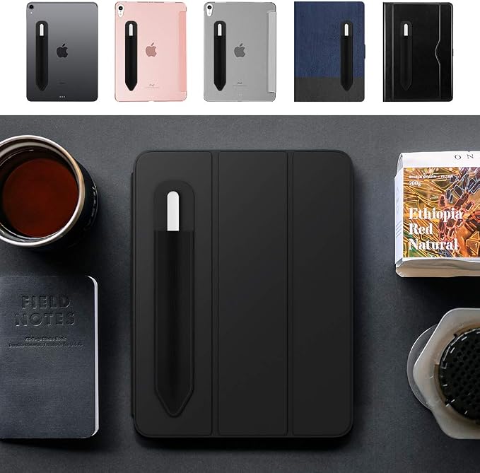 MoKo Adhesive Pencil Case Holder Sticker for Apple Pencil, 2 Pieces Black | Elastic Pencil Pocket Pouch, Adhesive Sleeve, Attached to iPad Case, For Pro/USB-C/1st/2nd Gen and Similarly Stylus Pens
