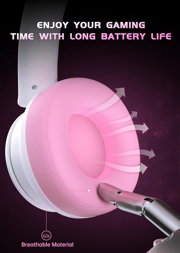 RYR Wireless Gaming Headsets, Bluetooth 5.3, 3D Surround Sound, Rotatable Earmuffs, Gaming Headphones with Noise Canceling Microphones for Xbox Series X|S, Xbox One, PS5, PS4, Mac-Pinkwhite