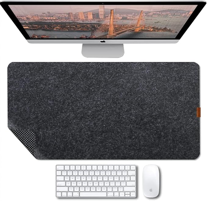 Bright Stone Felt Desk Mat,Non-Slip Mouse Pad, 27.5"x11.8" Office Supplies Desk Protector, Desk Accessories for Home and Office (Black)