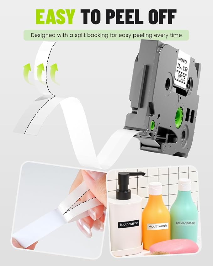 Replacement for Brother P Touch Label Tape 12mm TZe-131 TZe-231 TZe-335 | 0.47" Laminated Colored Label Maker Tape Refills, Compatible with PT-D210 D220 H110 D400 D410, Clear/White/Black, 3-Pack