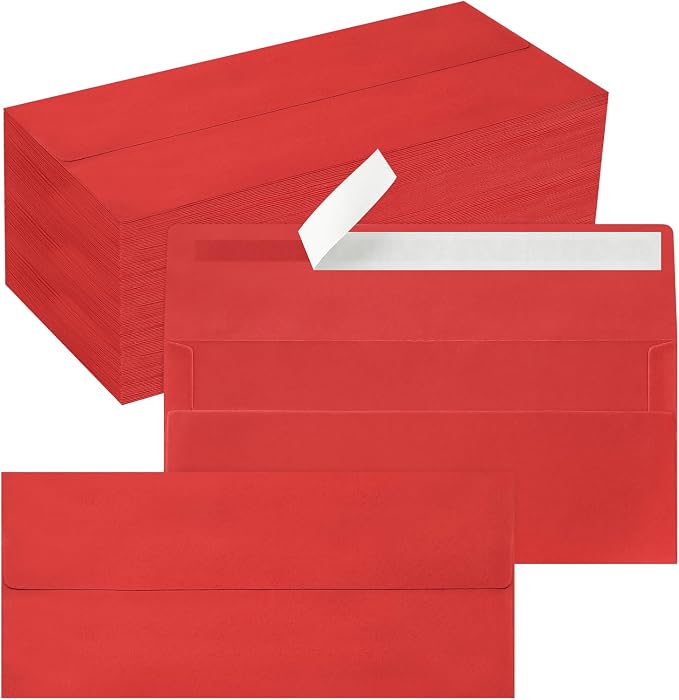 200 Pack #10 Red Envelopes Letter Size Self Seal Business Envelopes | Security Mailing Envelopes, 4 1/8 x 9 1/2 Inches