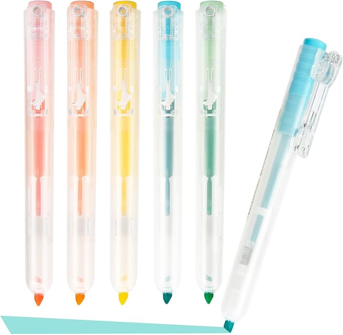 M&G Retractable Highlighters, 5 Pack Pastel Chisel Tip Highlighter Pens, No-Bleed Quick-Dry Marker Set in Assorted Colors, Cute Aesthetic Study Supplies & Accessories for Journaling, Bible, School