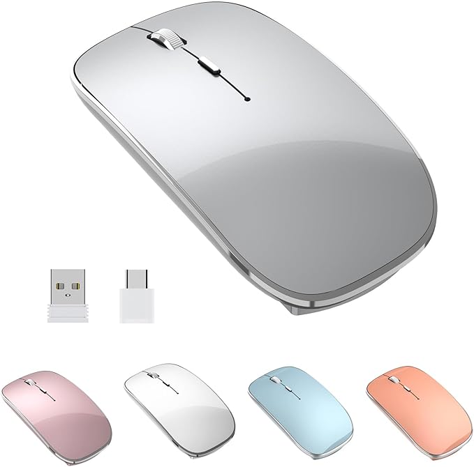 Wireless Mouse Chargeable Portable Silent USB and Type-C Dual Mode Wireless Mouse 3 Adjustable DPI for Laptop, Mac, Android, PC (Q23S Black) (Grey)