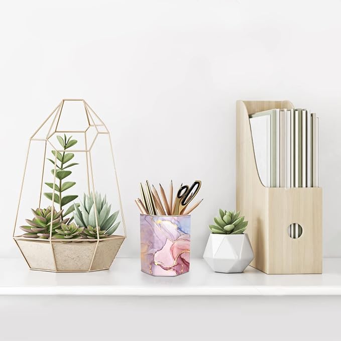 Large Capacity Colored Ceramic Marble Pencil Storage Marker Pen Holder Cute Stationery Holder For Office,High School College Student Girl Women Adult Teen Gift, Pink