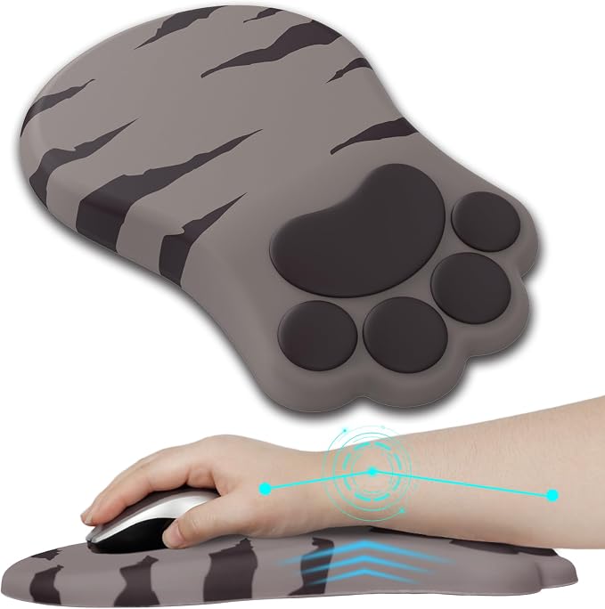 L-SPOUTTO Ergonomic Mouse Pad with Wrist Rest,Cute Mouse Pad Wrist Support | Cat Paw Comfortable Massage Design,Computer Pain Relief Mousepad with Non-Slip PU Base for Desk Laptop Gaming,Brown