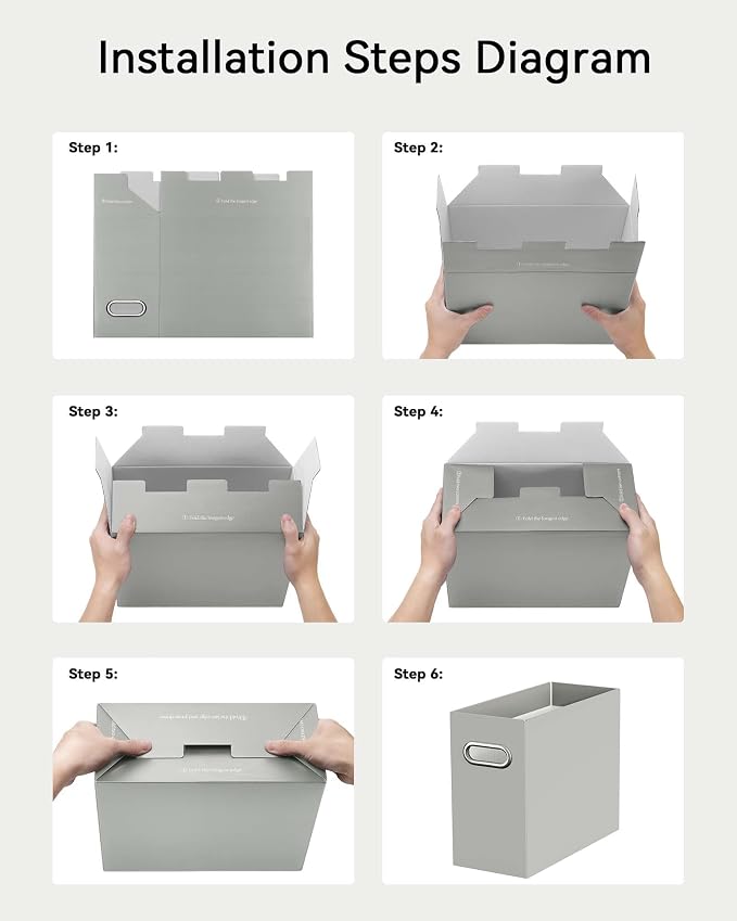 Portable Collapsible Cardboard File Box with Handle for Letter-Size | 4-Pack. Stainless Steel Handle. Label Stickers Included. Fits Letter Folders (Not Included). Home, Office, School, Dorm, Tax.