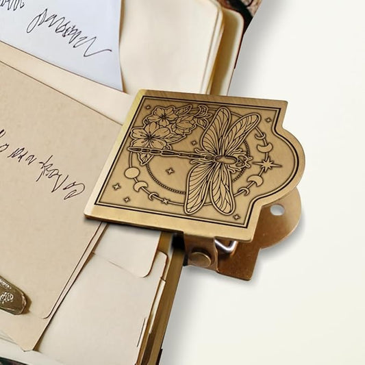 ANATTASOUL Travel Journal Clip Vintage Dragonfly and Moon Phase Metal Book Clips, Decorative Heavy Duty Journal Clips to Hold Journal Open for Notebook, Photo, Bookmark, Office Kitchen Home DIY Use