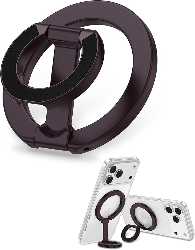 MagSafe Finger Ring Phone Holder with Kickstand Dual-Sided Magnet Gym Grip | for iPhone 17e/17 Pro Max/Air/16e/16 Plus/15/14/13/12 Samsung Galaxy & Pixel, Stick-On for MagSafe Car Mount, Metal Surfaces
