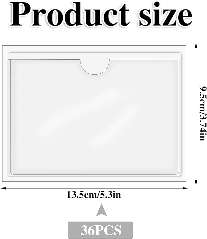 36 Pack 3" x 5" Adhesive Index Card Holders Clear PVC Label Holders | Top-loading label pockets, removable adhesive, clear PVC, for bins, shelves, totes, library and office use