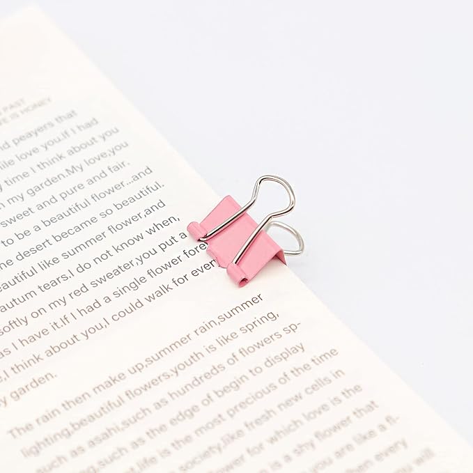 Pink Binder Clips, Mini Paper Clip, Small Paper Clamps 15mm (5/8 inch), 100 Pack Micro Size Office Clips for Home School and Business (Pink)