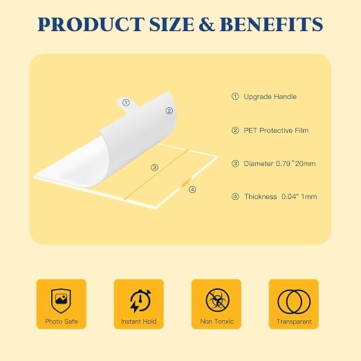0.79" Double Sided Adhesive Dots, 75pcs Clear Mounting Putty No Residue, Easy to Peel Strong Sticky Tack for Wall Hanging, Crafts, Posters, Photos, DIY Projects