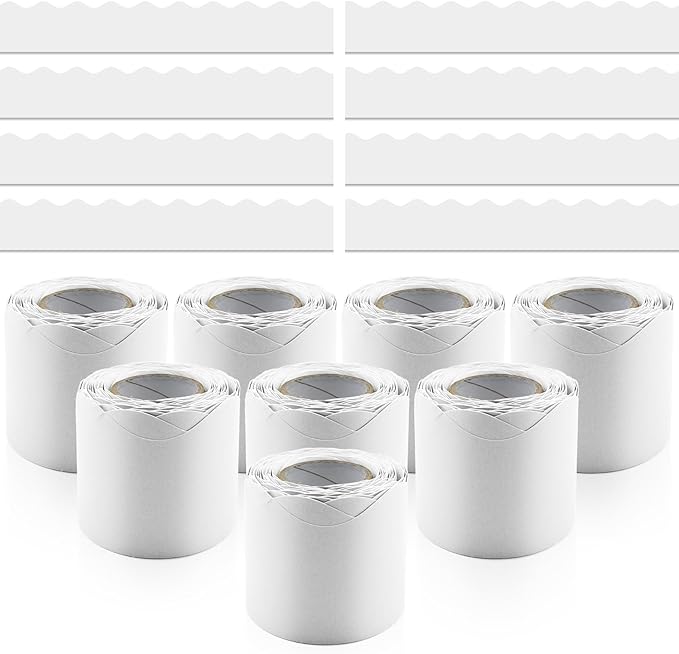 Rolls 262.4 Ft Bulletin Board Borders - White Scalloped Border Bulletin for Classroom, School & Office Decor - White Borders Classroom Bulletin Decorations