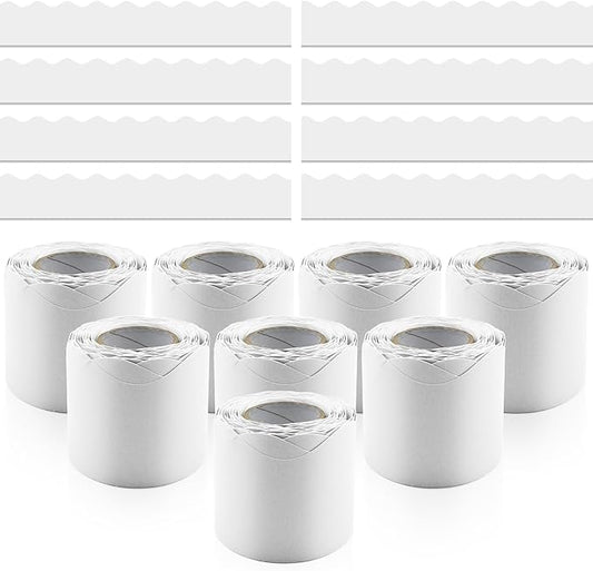 Rolls 262.4 Ft Bulletin Board Borders - White Scalloped Border Bulletin for Classroom, School & Office Decor - White Borders Classroom Bulletin Decorations