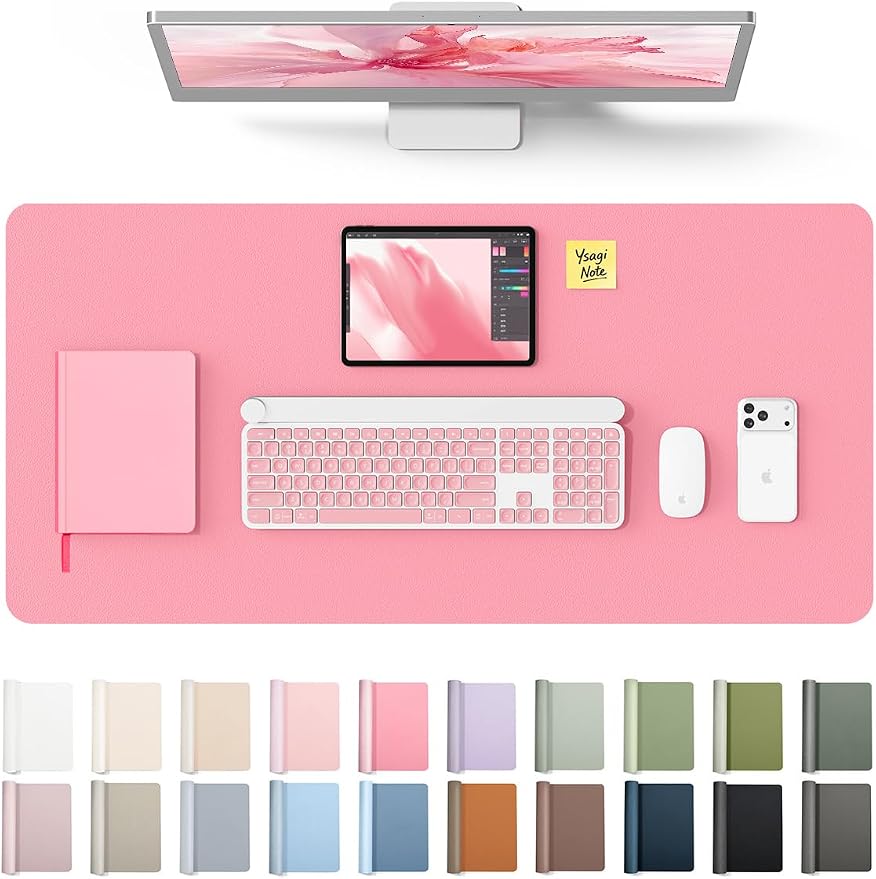 YSAGi Leather Desk Protector, Office Mat, Large Mouse Mat, Non-Slip PU Leather Blotter, Laptop Desk Mat, Waterproof Writing Pad for Office and Home (Pink, 35.4" x 17")