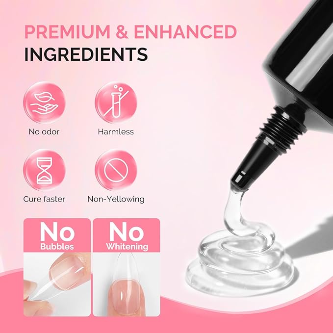 MelodySusie 2Pcs*20g Solid Nail Glue Gel, Super Strong & Long Last Soft Gel Nail Tips Glue for Acrylic Fake Nails, 3D Nail Art, Nail Gem, Soak off UV & LED Lamp Needed, Home DIY & Salon