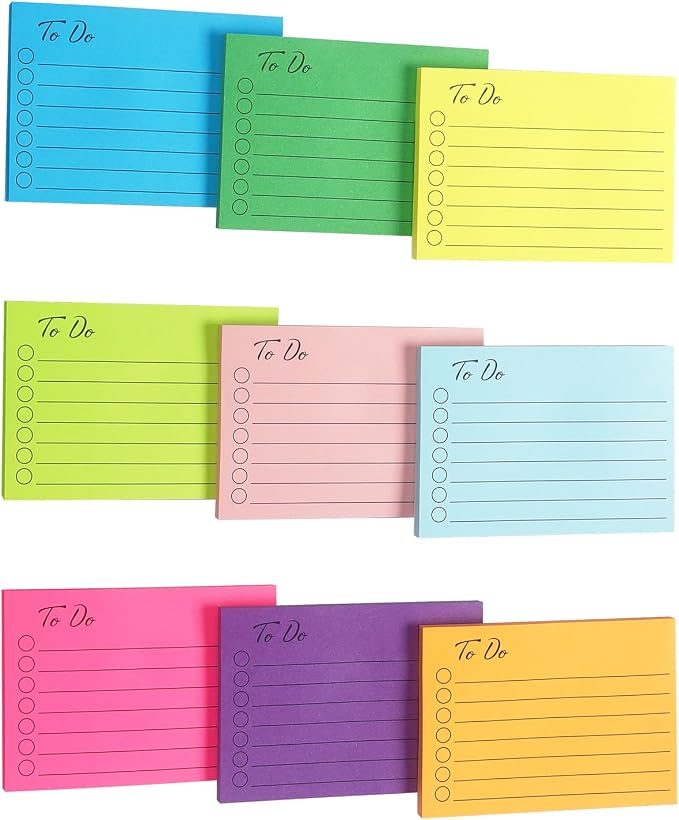 Eastern Wolf to Do List Sticky Notes, 3x4 in, 9 Neon Colors, 50 Sheets/Pad | Bright, Adhesive Memo Sticky Notes Notepad，Eye-Catching, for Planning & Reminders