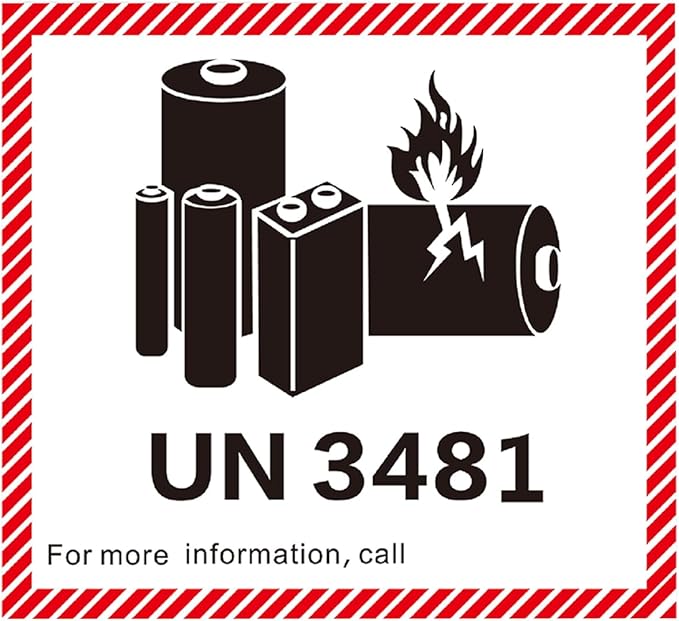 100pcs Lithium Ion Battery Transport Caution Warning Labels 4.7" x 4.3" Adhesive Stickers for Business Shipping Lithium Batteries (UN3481)