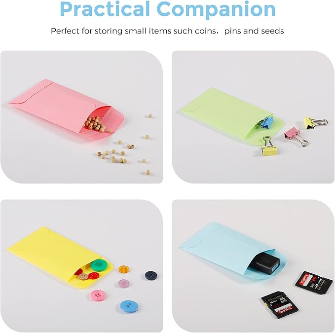 ACSTEP 500 Pack #1 Colored Coin Envelopes 2.25x 3.5 Key Envelopes, 10 Assorted Colors Self-Adhesive Paper Seed Envelopes, Seeds Storage Packets 2-1/4 X3-1/2