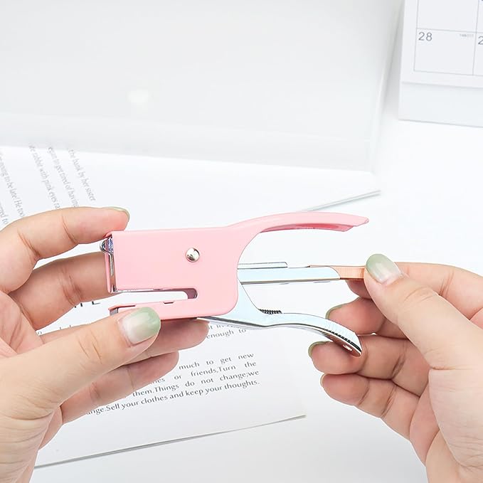 Pink Plier Stapler & 1000 No.10 Rose Gold Staples | 15 Sheet Capacity Staples for Office School Home Desk Accessories Supplies