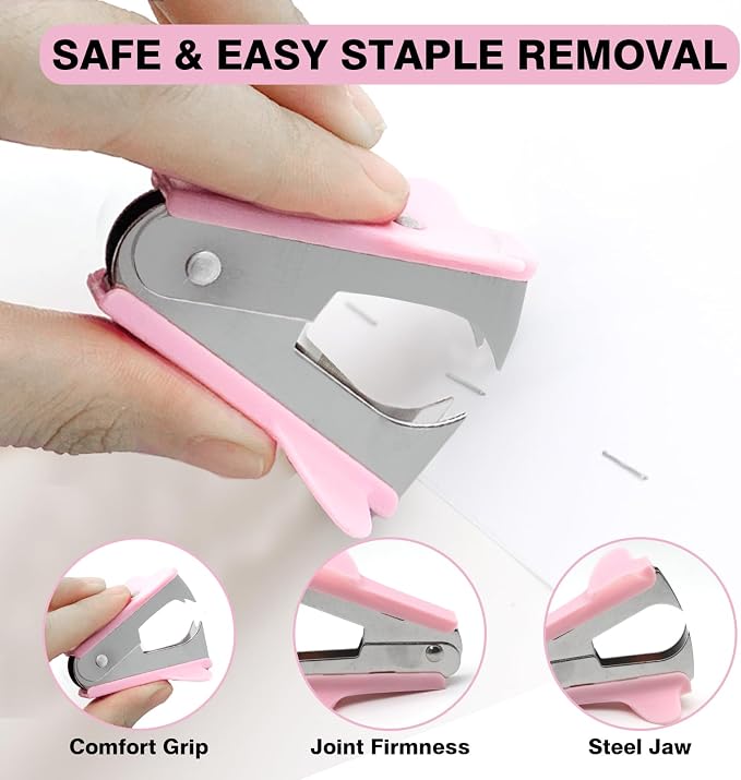 Pink Stapler Heavy Duty, Staplers for Desk, 2000 Staples, Staple Remover | 50 Sheet Capacity No Jam Metal Stapler, Non-Slip Heavy Duty Stapler, Pink Office Supplies for Teacher, Office Clerks