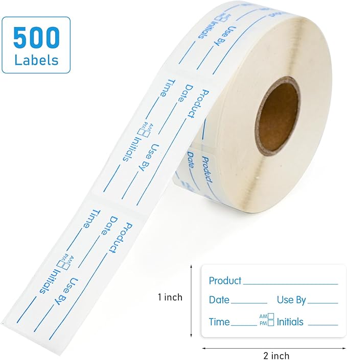 L LIKED 500 Stickers Use by 1 x 2 Inch Blue Dissolvable Food Storage Labels for Containers