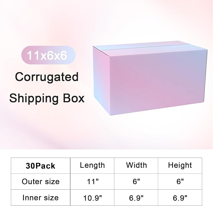 30 Pack 11x6x6 Colorful Shipping Boxes Medium, Corrugated Cardboard Boxes for Packaging Small Business