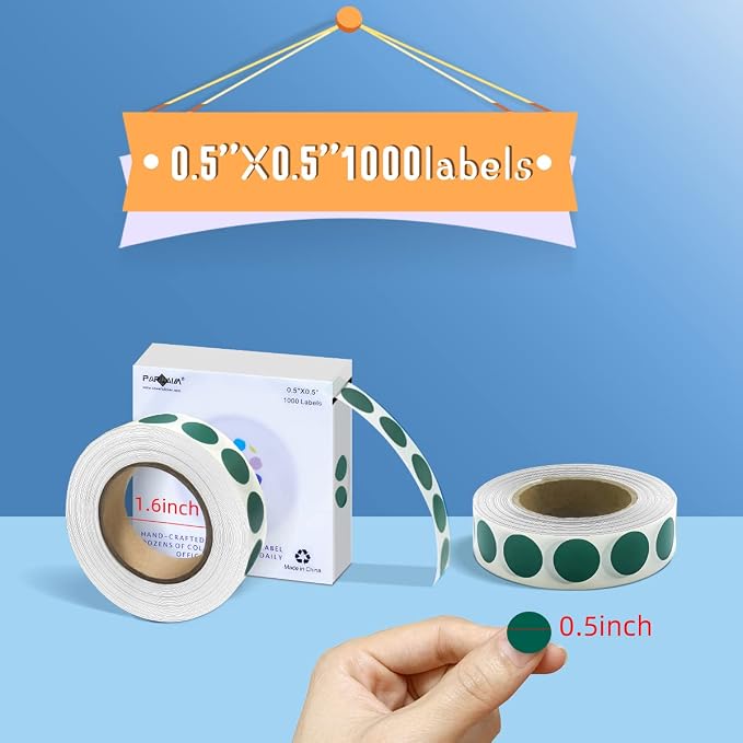 PARLAIM 1000PCS 1/2 Inch Round Color-Code Dot Stickers,Circle Colorful Coding Label Sticker for Home Office Classroom(Froest Green)