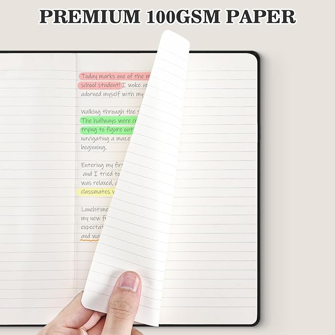 OMEYA 4 Pack Lined Journal Notebooks for Work, 100gsm Thick Paper, 5.7"x 8.3", College Ruled A5 Black Notebook Bulk, Leather Journal for Writing, Hardcover Notebooks for School, Office, Journal for Men