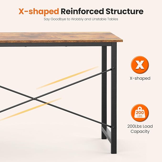 Sweetcrispy 47-Inch Computer Desk with Drawers, Office Desk, Brown | Small Desk for Bedroom Home Office with Side Hook, Modern Simple Desk with Storage for Writing