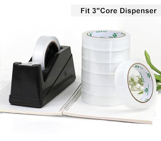 BOMEI PACK 8Rolls Clear Tape Refills for Dispenser, 1 inch x 60yds, Transparent Gift Wrap Tape 3inch Core for Home, Office