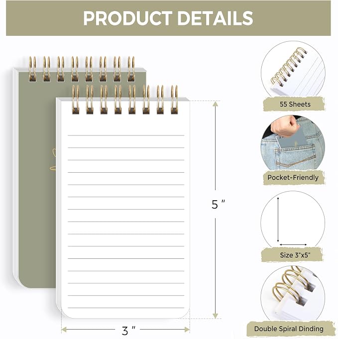 SKYDUE Pocket Notepads with Aesthetic Covers, Small Notebooks, Mini Spiral Notebook with Lined Pages Nursing School Essentials, Set Of 8 Gold