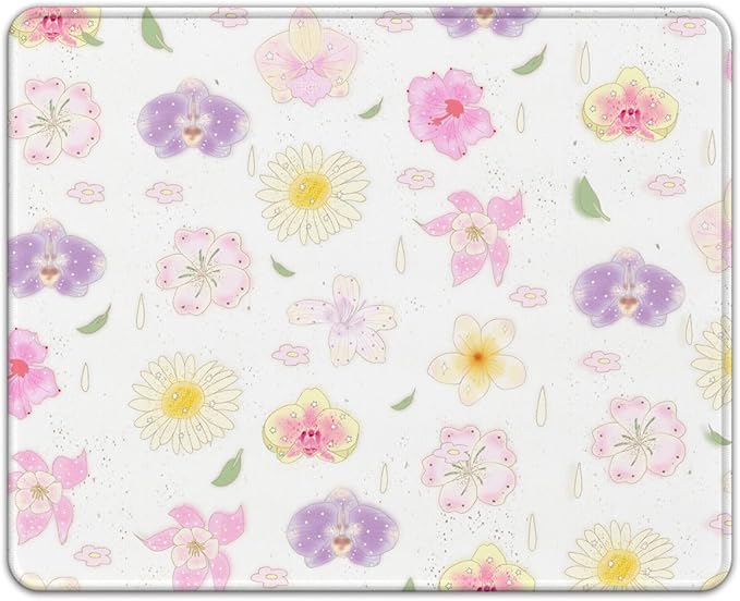 Premium Stitched Mouse Pad 10.2 x 8.3 in | Smooth, Washable Desk Mat with Non-Slip Base | Personalized Cute MousePads for Gaming,Work,Laptop, Computer, Office, Home (Soft blooming flowers)