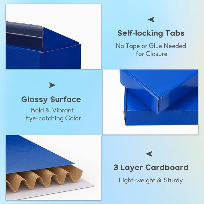 PHAREGE 12x9x4 inch Gift Shipping Boxes Bulk 6 Pack Blue, Tab Lock Tuck Top Mailing Boxes for Packaging Small Business, Medium Cardboard Mailer Boxes for Wrapping Present