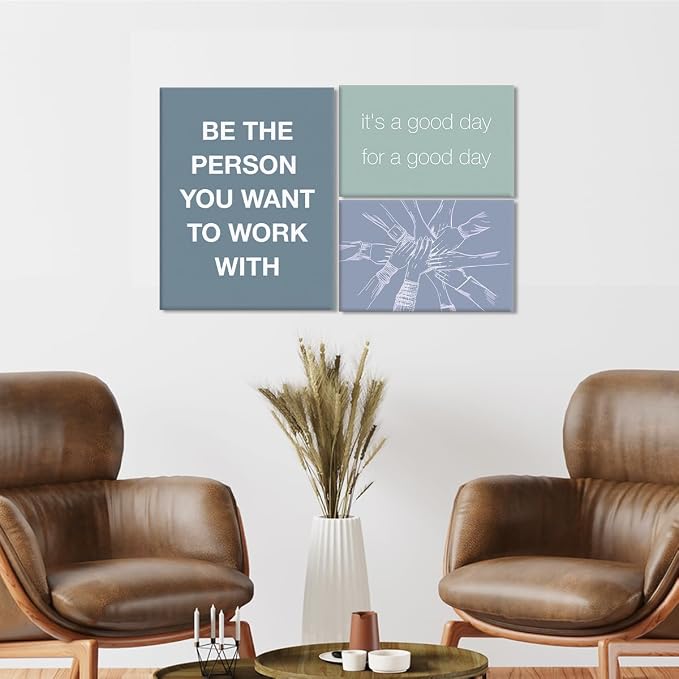 YEOION Inspirational Office Wall Art for Women,Motivational Teamwork Wall Decor for Office,Light Bule and Green Postive Quote Workplace Canvas Wall Art for Set of 6