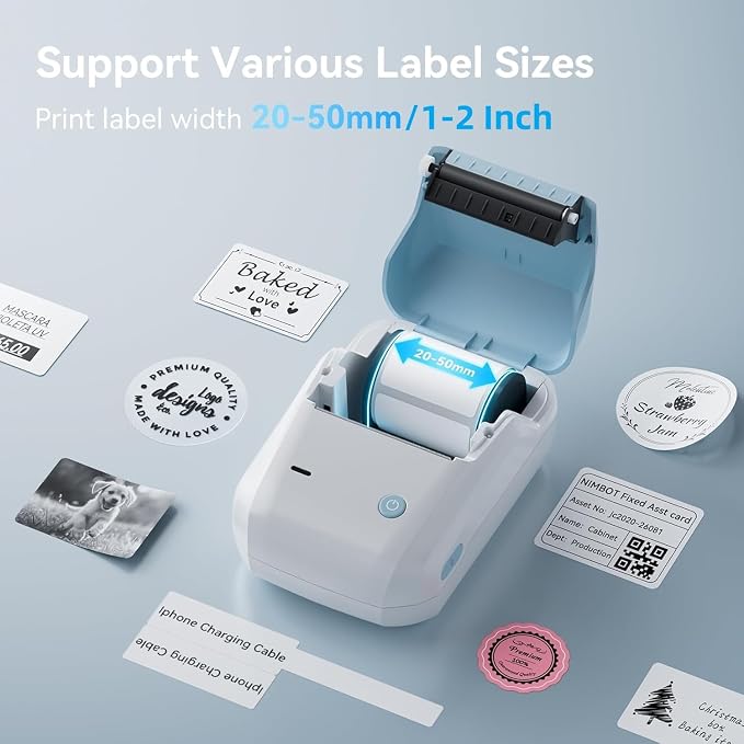 NIIMBOT B1 Label Maker,2 Inch Bluetooth Thermal Label Printer,Sky Blue | Labeling for Home Office School Small Business, Crafts, Retail,Support Smartphones & PC,Come With 1 Roll 50*30mm Tape