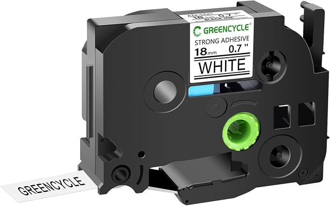 GREENCYCLE Extra Strength Label Tape TZe-S241 18mm 0.7" Laminated White Compatible for Brother P-Touch TZeS241 TZ-S241 TZe TZ 3/4 inch Black on White Label Tape for PTD400 PTD410 PTD600, 20 Pack