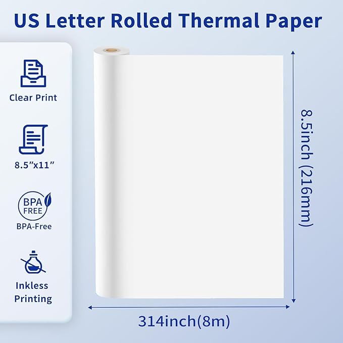 MFLABEL 10-Year Fade-Resistant Thermal Paper - US Letter Size 8.5"x11" Foldable (4 Rolls) | Compatible with Munbyn, Peripage, iDPRT, HPRT | For Portable Thermal Printers Only