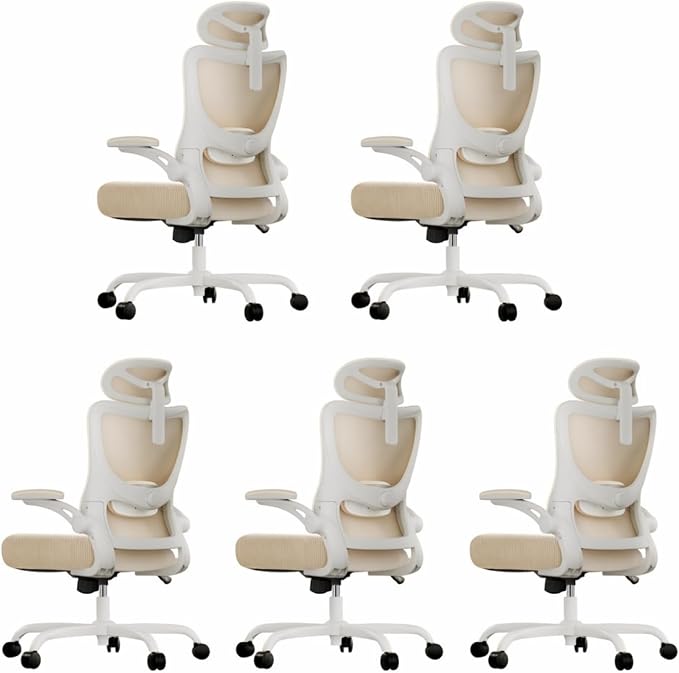 Marsail Ergonomic Office Chair with 3D Armrests, Pack of 5 | Office Desk Chair with High Back Mesh, Adjustable Lumbar Support, Rolling Work Swivel Task Chairs with Wheel, Headrest, home