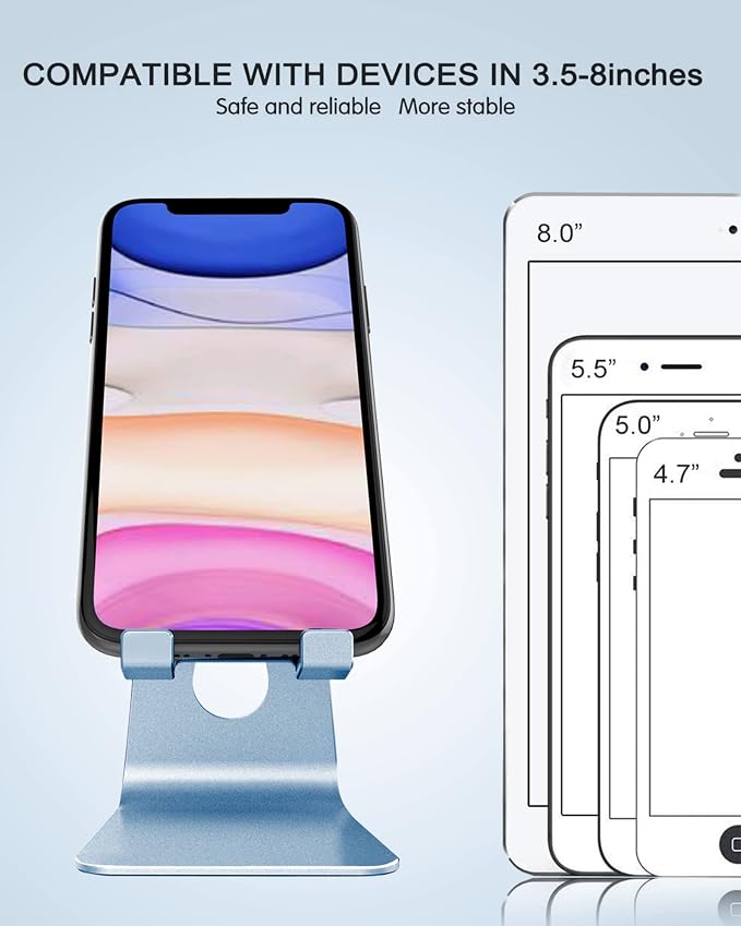 CreaDream Aluminum Cell Phone Stand, Adjustable Phone Holder for Desk | Adjustable Viewing Angle, Desktop Stand, Stable Base, Fits iPhone 17 16 15 14 13 Pro Max Desk Accessories, Sierra Blue