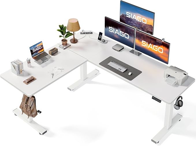 SIAGO 75x63 Inch L-Shaped Standing Desk with Charging Station Corner Desk | Adjustable L Shape Corner Computer Desk with Memory Controller, Splice Board Ergonomic Sit Stand Workstation for Home Office